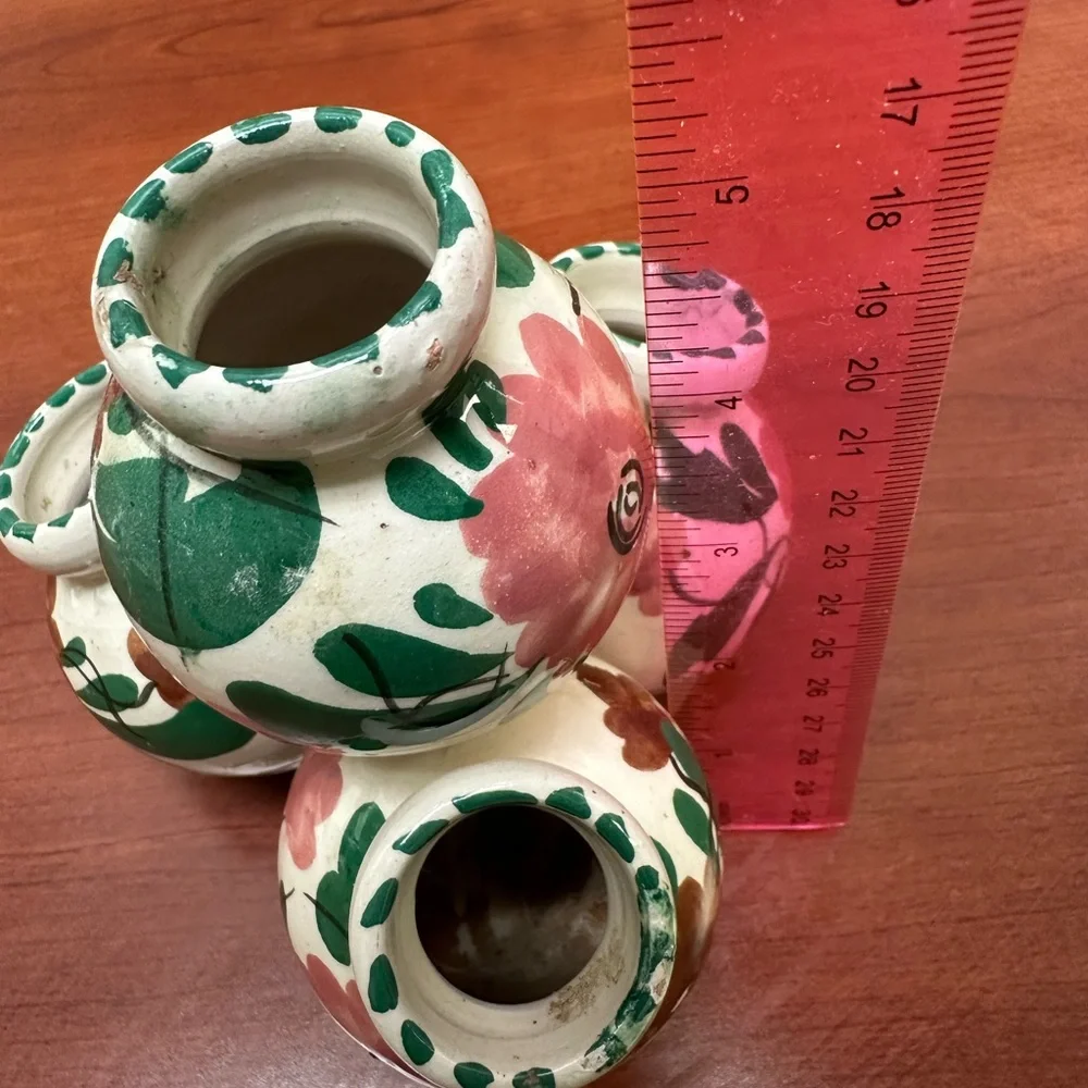 Italian Majolica Multi Bud Hand Made/Painted Ceramic Vase VGUC